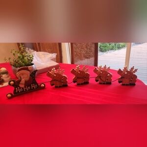 Santa and His Reindeer Mantle Shelf Sitter Christmas Decoration